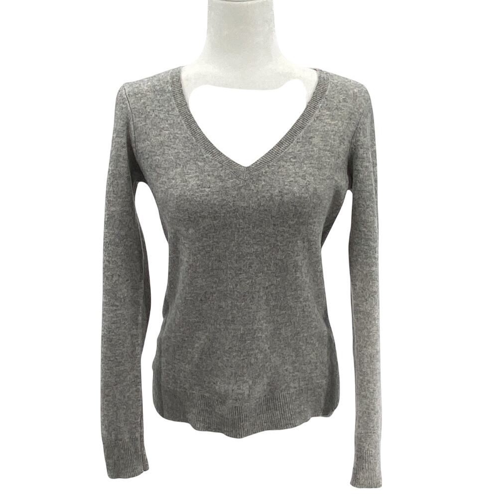 Ann Taylor Women Cashmere Sweater Small Gray V Neck Classic